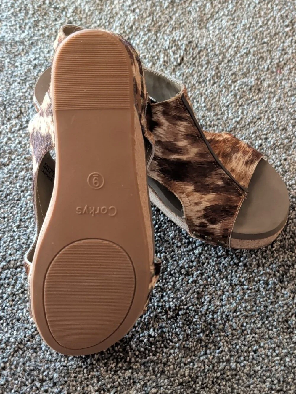 Boutique Brown Farm Cow Print Wedge Sandals with Slingback